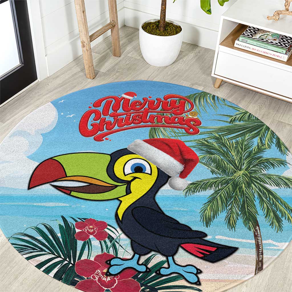 Belize Keel-billed Toucan Christmas Round Carpet Black Orchid Christmas Beach Vibe