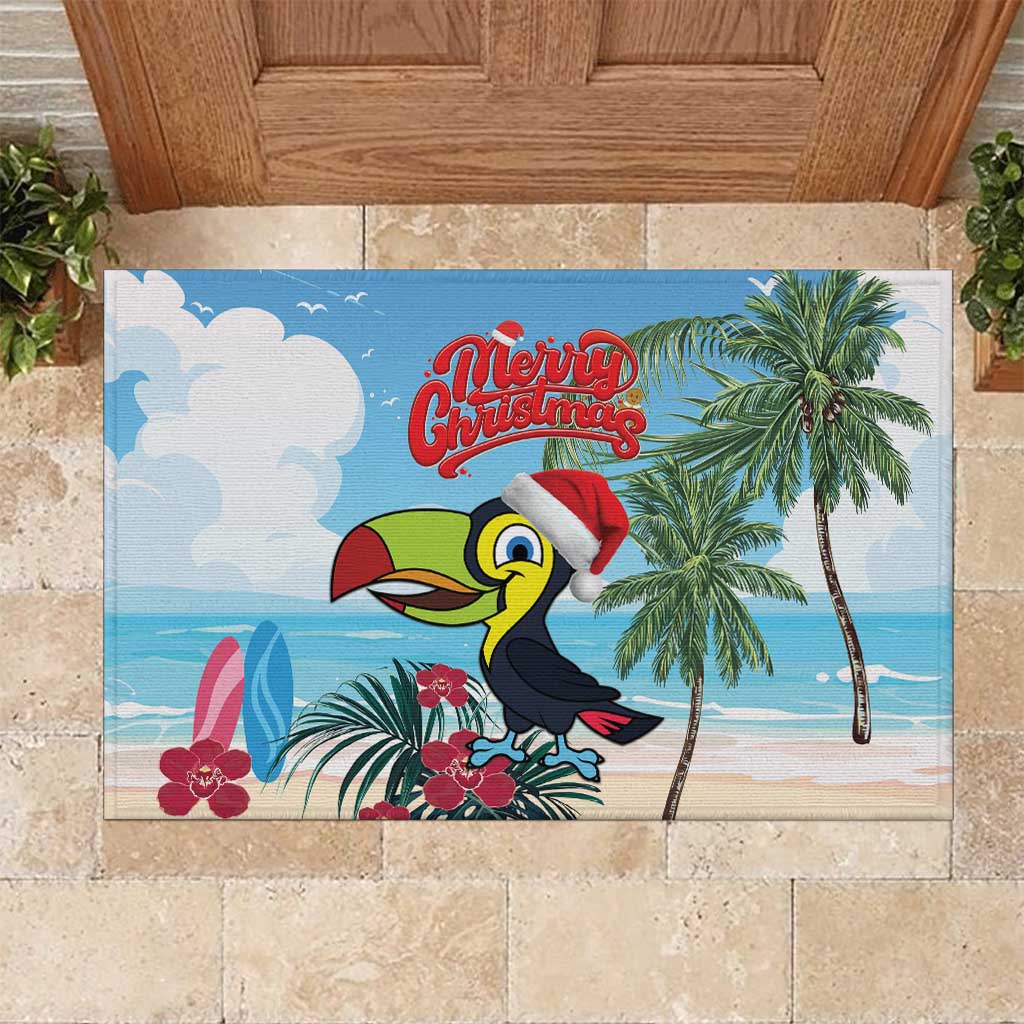 Belize Keel-billed Toucan Christmas Rubber Doormat Black Orchid Christmas Beach Vibe