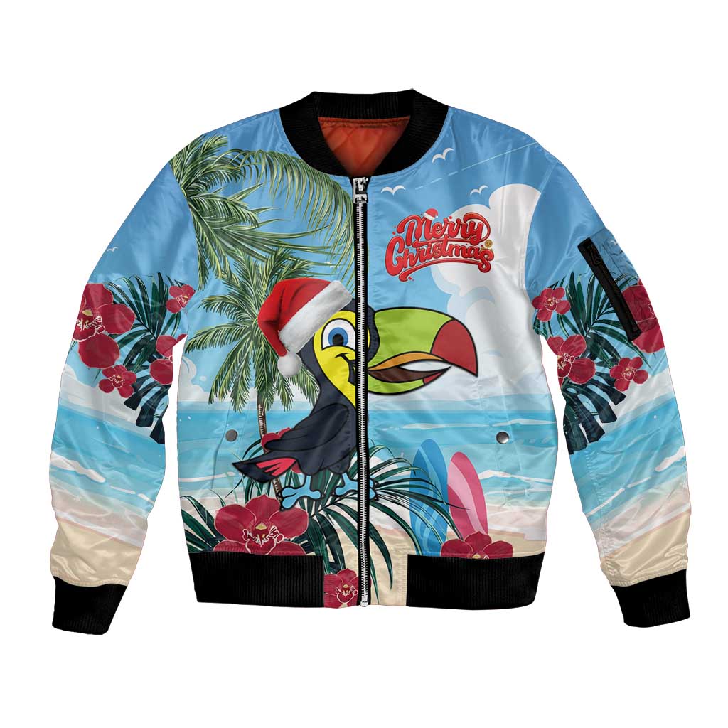 Belize Keel-billed Toucan Christmas Sleeve Zip Bomber Jacket Black Orchid Christmas Beach Vibe