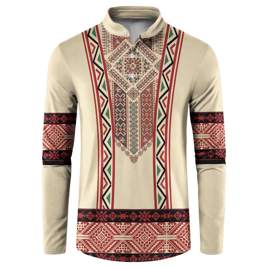 Traditional Romanian Button Sweatshirt With Red Traditional Embroidery Patterns