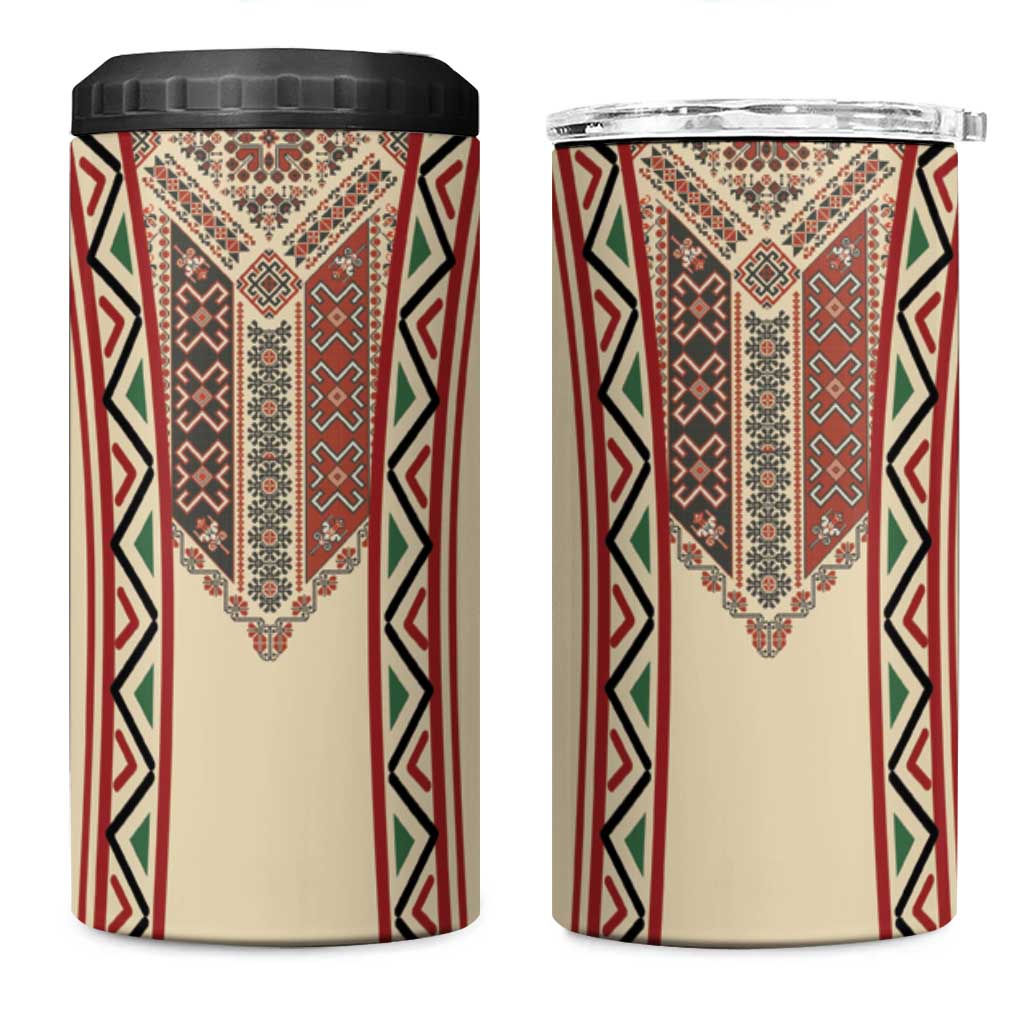 Traditional Romanian 4 in 1 Can Cooler Tumbler With Red Traditional Embroidery Patterns LT18