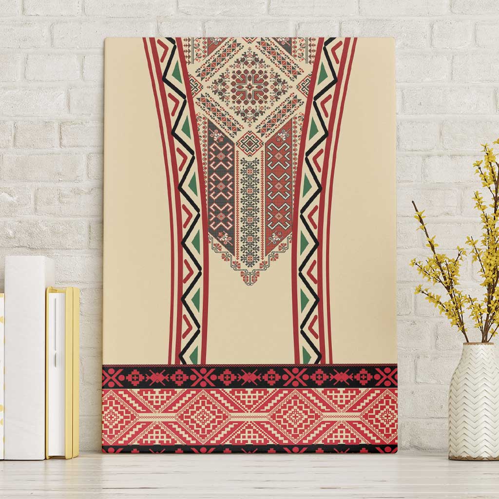 Traditional Romanian Canvas Wall Art With Red Traditional Embroidery Patterns