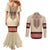 Traditional Romanian Couples Matching Mermaid Dress and Long Sleeve Button Shirt With Red Traditional Embroidery Patterns