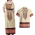 Traditional Romanian Couples Matching Off Shoulder Maxi Dress and Hawaiian Shirt With Red Traditional Embroidery Patterns