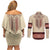 Traditional Romanian Couples Matching Off Shoulder Short Dress and Long Sleeve Button Shirt With Red Traditional Embroidery Patterns