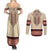 Traditional Romanian Couples Matching Summer Maxi Dress and Long Sleeve Button Shirt With Red Traditional Embroidery Patterns