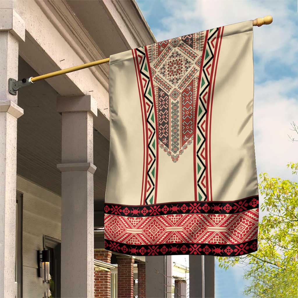 Traditional Romanian Garden Flag With Red Traditional Embroidery Patterns