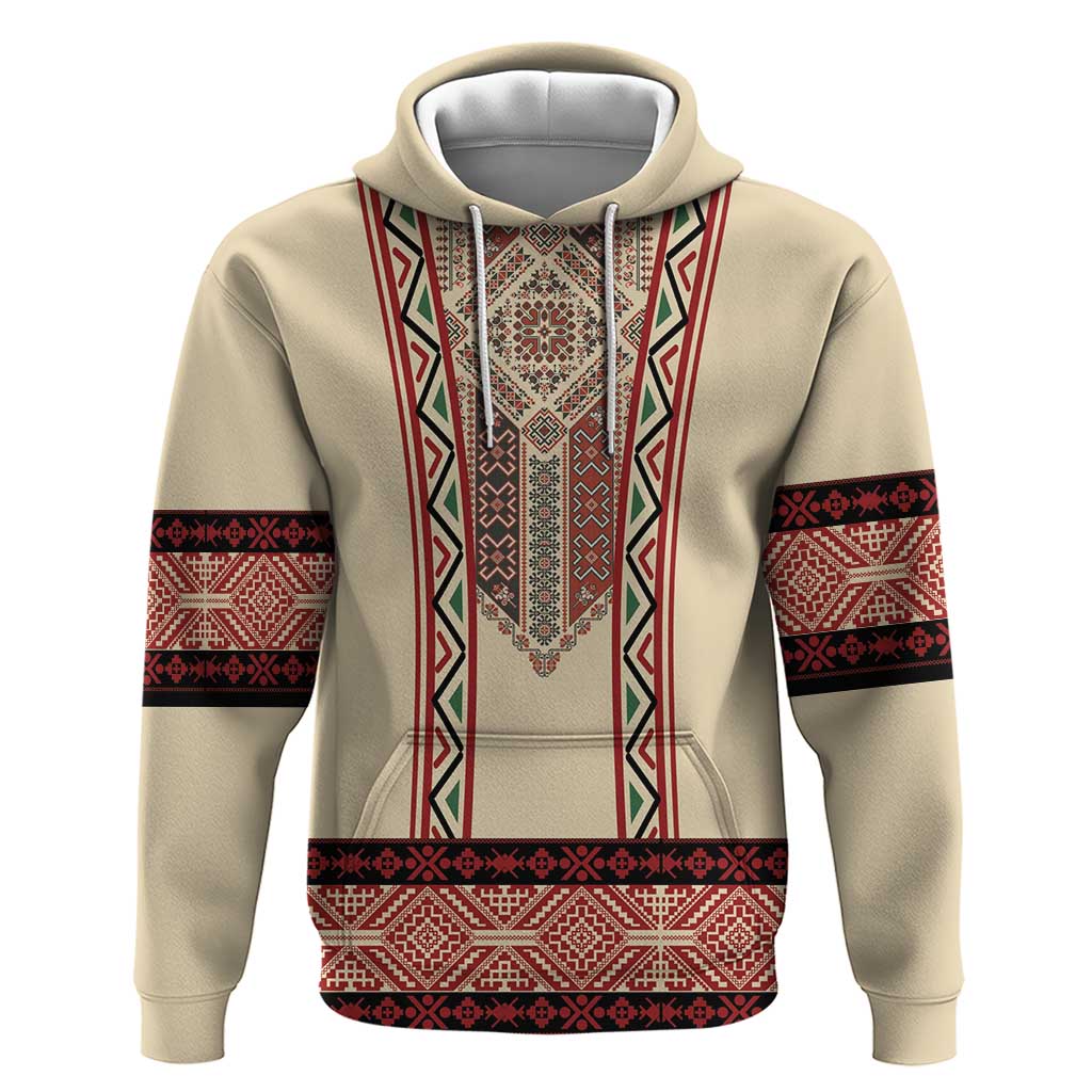 Traditional Romanian Hoodie With Red Traditional Embroidery Patterns