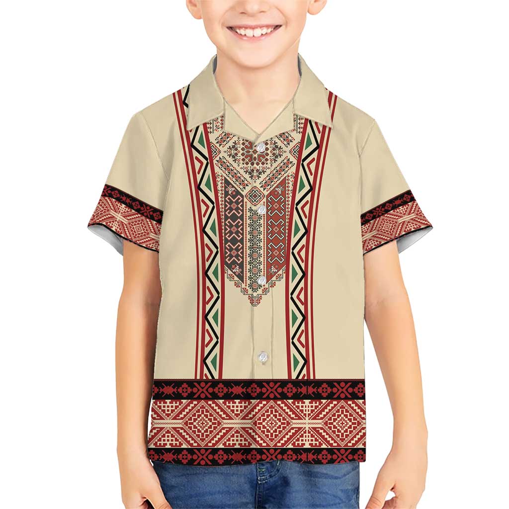 Traditional Romanian Kid Hawaiian Shirt With Red Traditional Embroidery Patterns