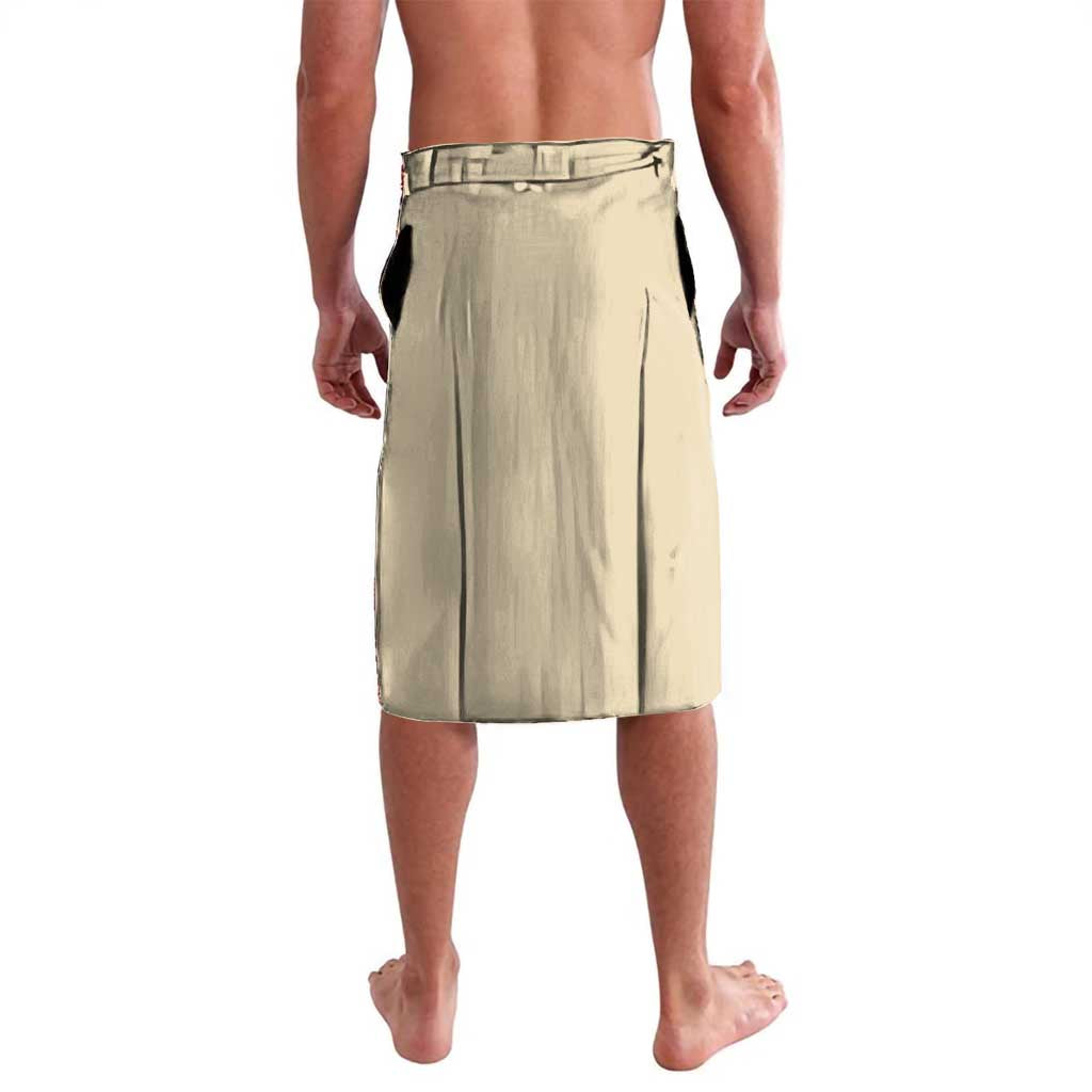 Beige lavalava skirt, plain back view with straight hem and side crease