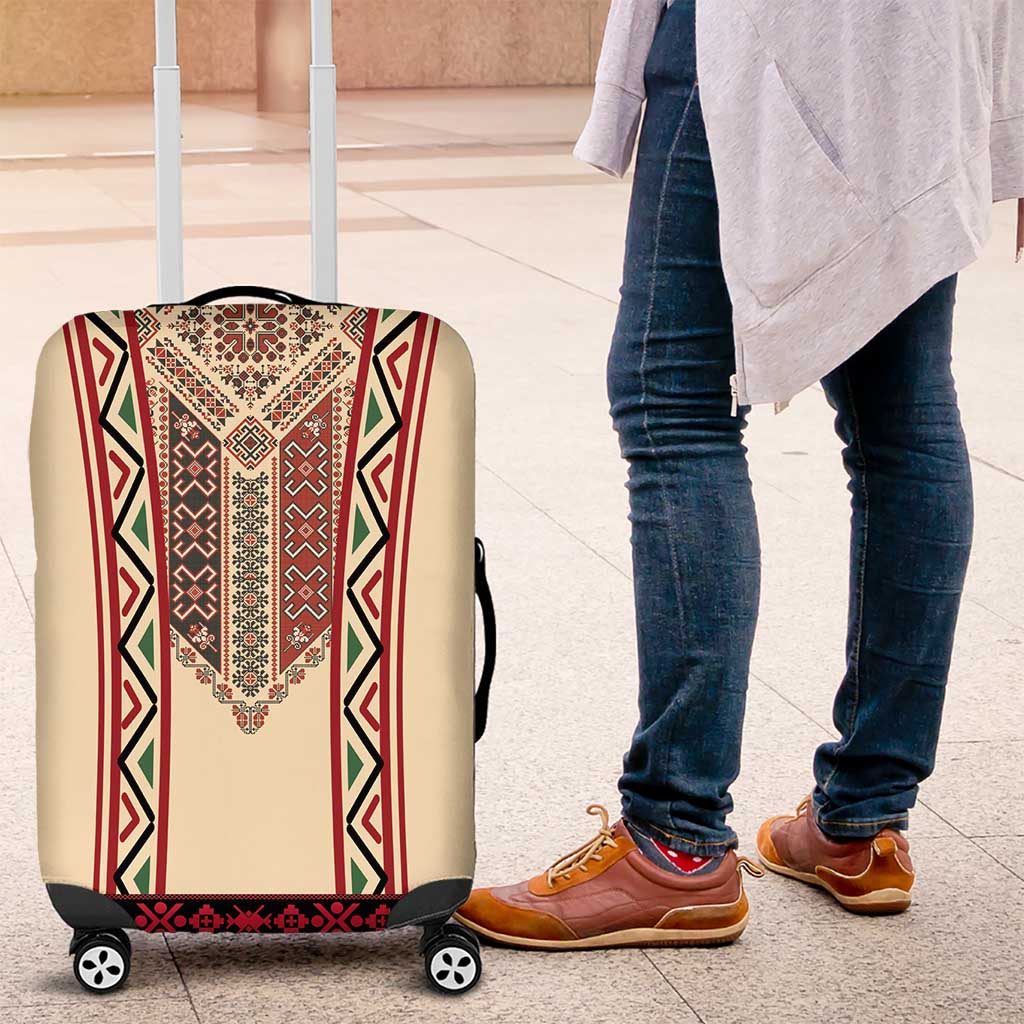 Traditional Romanian Luggage Cover With Red Traditional Embroidery Patterns