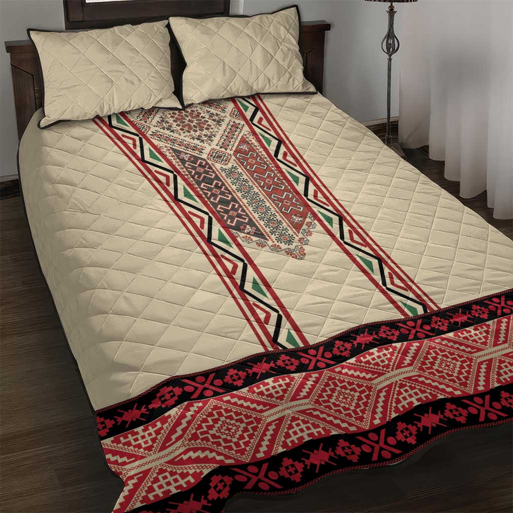 Traditional Romanian Quilt Bed Set With Red Traditional Embroidery Patterns - Wonder Print Shop