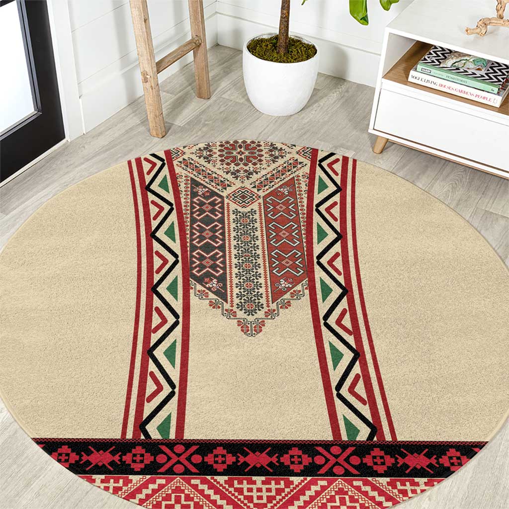 Traditional Romanian Round Carpet With Red Traditional Embroidery Patterns - Wonder Print Shop