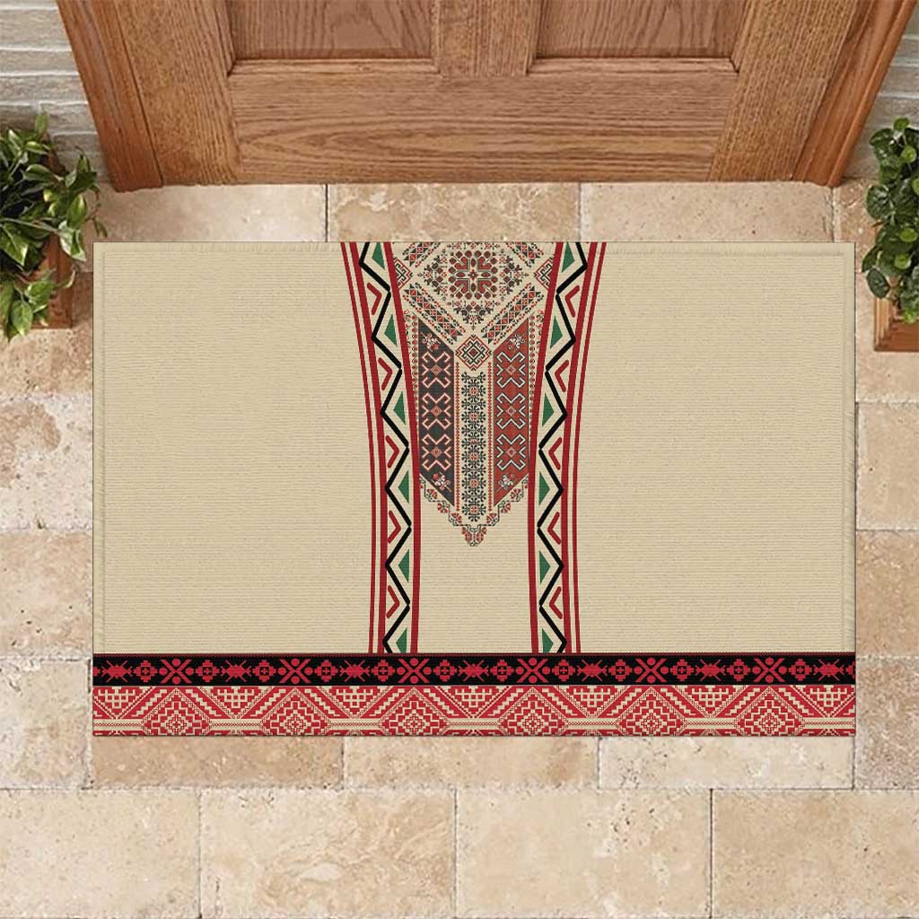 Traditional Romanian Rubber Doormat With Red Traditional Embroidery Patterns - Wonder Print Shop