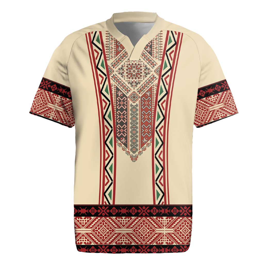 Traditional Romanian Rugby Jersey With Red Traditional Embroidery Patterns - Wonder Print Shop