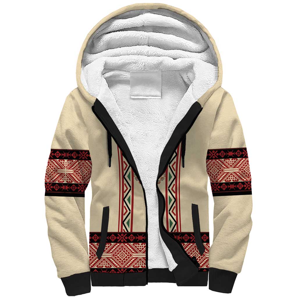 Traditional Romanian Sherpa Hoodie With Red Traditional Embroidery Patterns - Wonder Print Shop