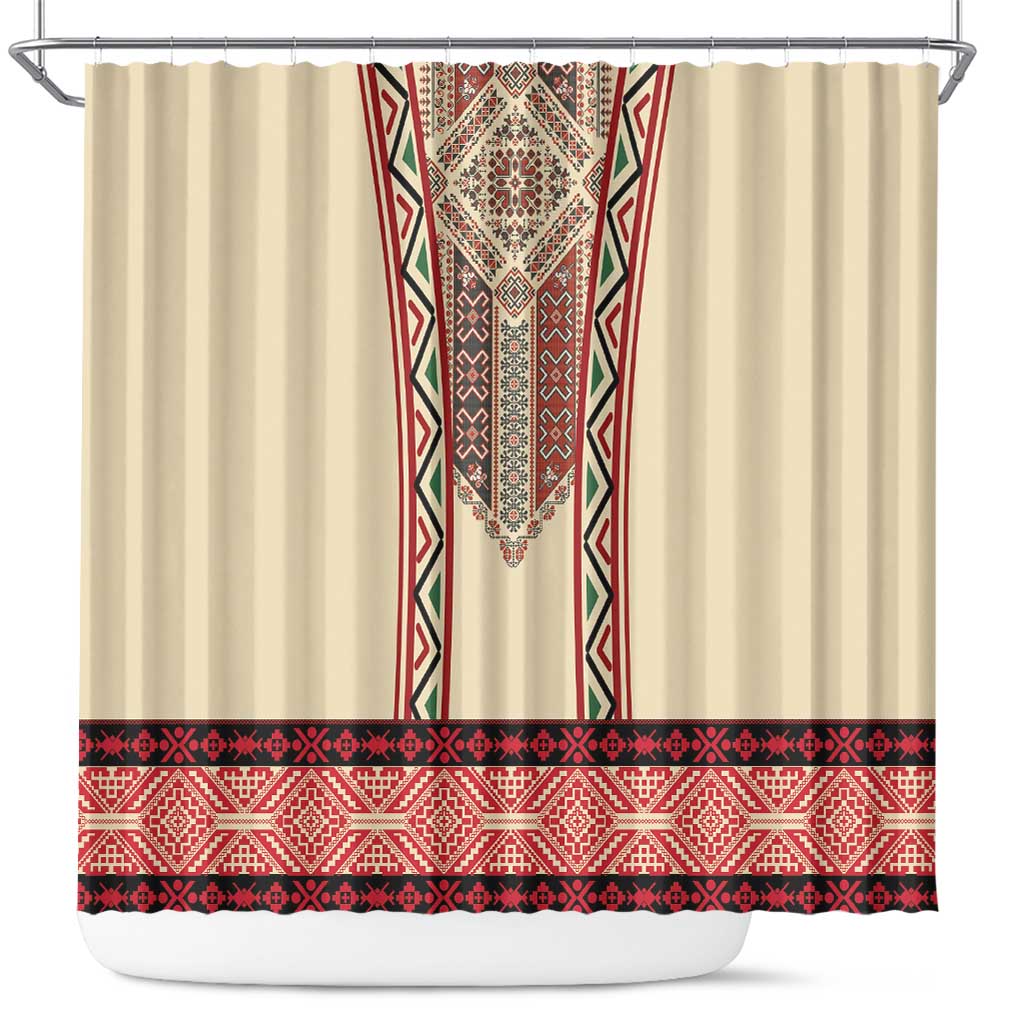 Traditional Romanian Shower Curtain With Red Traditional Embroidery Patterns - Wonder Print Shop