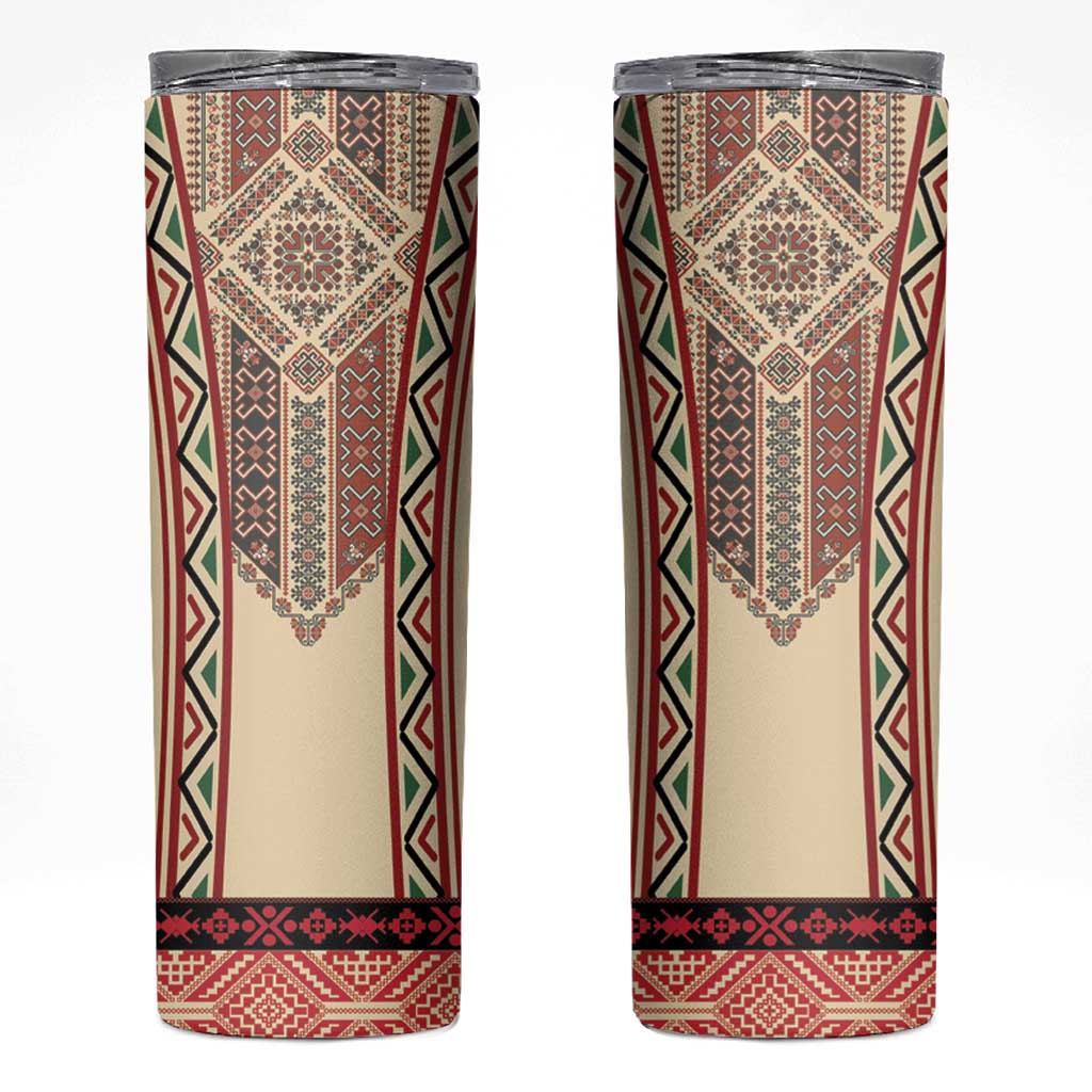 Traditional Romanian Skinny Tumbler With Red Traditional Embroidery Patterns LT18