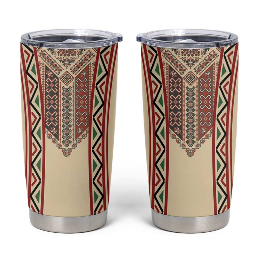 Traditional Romanian Tumbler Cup With Red Traditional Embroidery Patterns - Wonder Print Shop