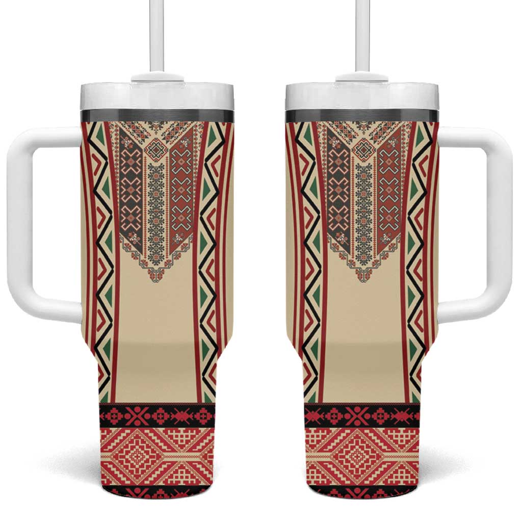 Traditional Romanian Tumbler With Handle With Red Traditional Embroidery Patterns - Wonder Print Shop