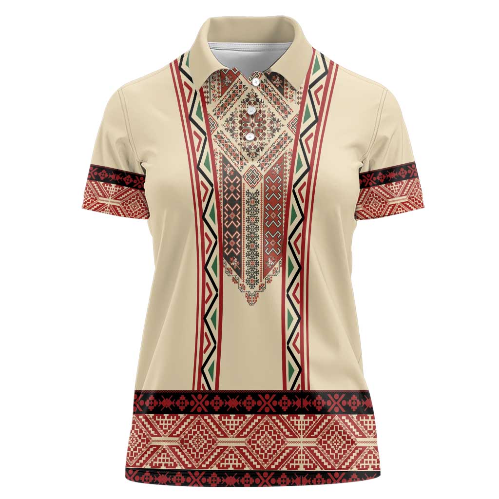 Traditional Romanian Women Polo Shirt With Red Traditional Embroidery Patterns - Wonder Print Shop