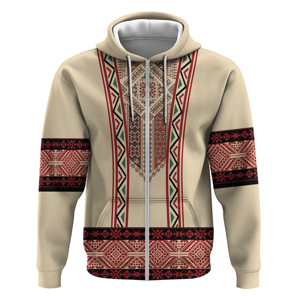 Traditional Romanian Zip Hoodie With Red Traditional Embroidery Patterns - Wonder Print Shop