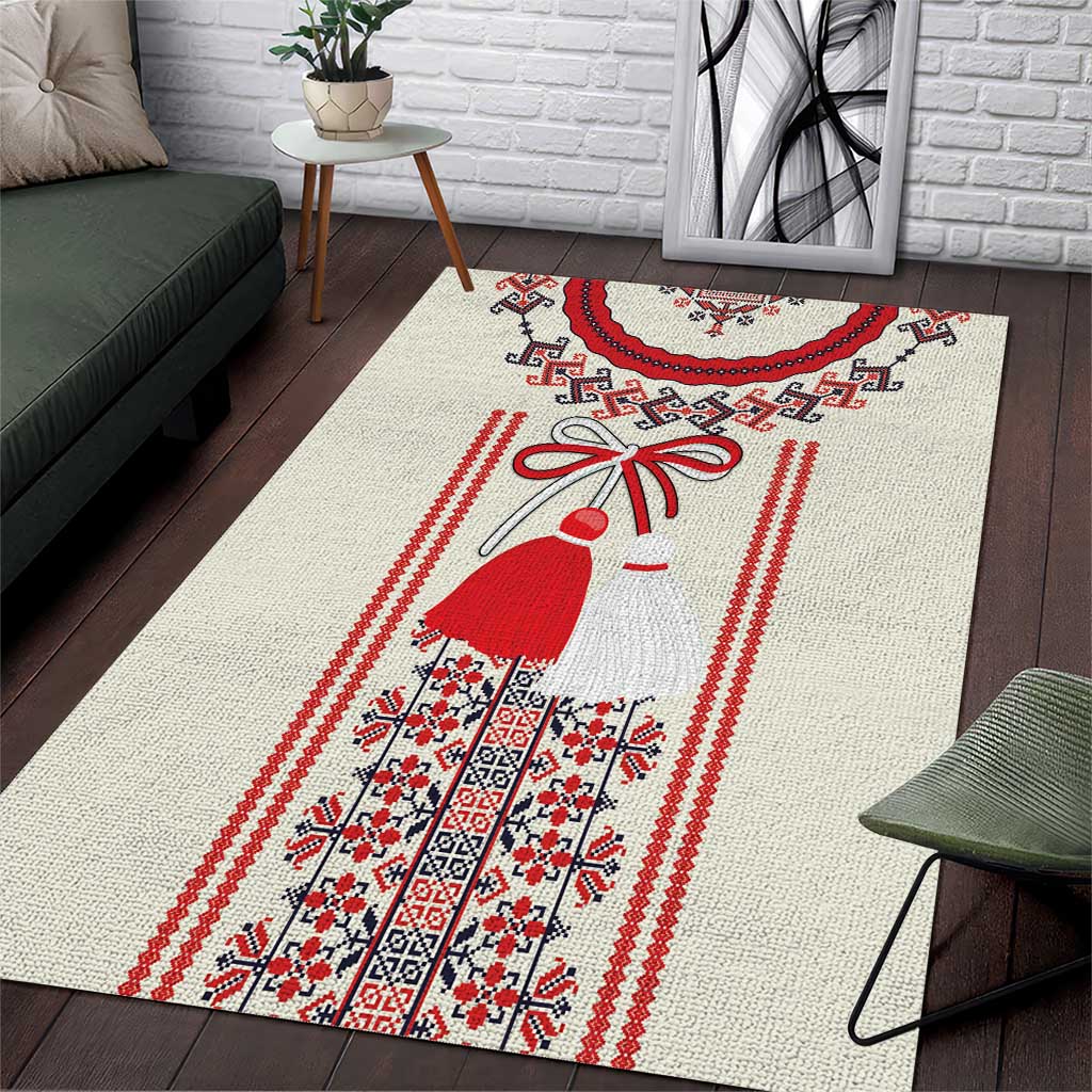 Happy Martisor Day Area Rug Traditional Romanian Folklore Pattern