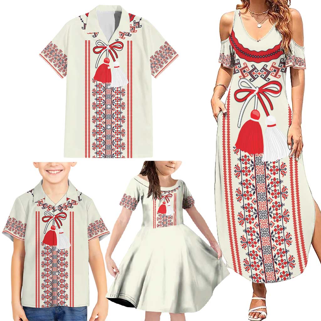 Happy Martisor Day Family Matching Summer Maxi Dress and Hawaiian Shirt Traditional Romanian Folklore Pattern