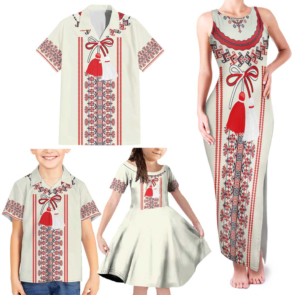 Happy Martisor Day Family Matching Tank Maxi Dress and Hawaiian Shirt Traditional Romanian Folklore Pattern