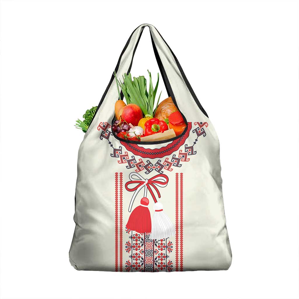 Happy Martisor Day Grocery Bag Traditional Romanian Folklore Pattern