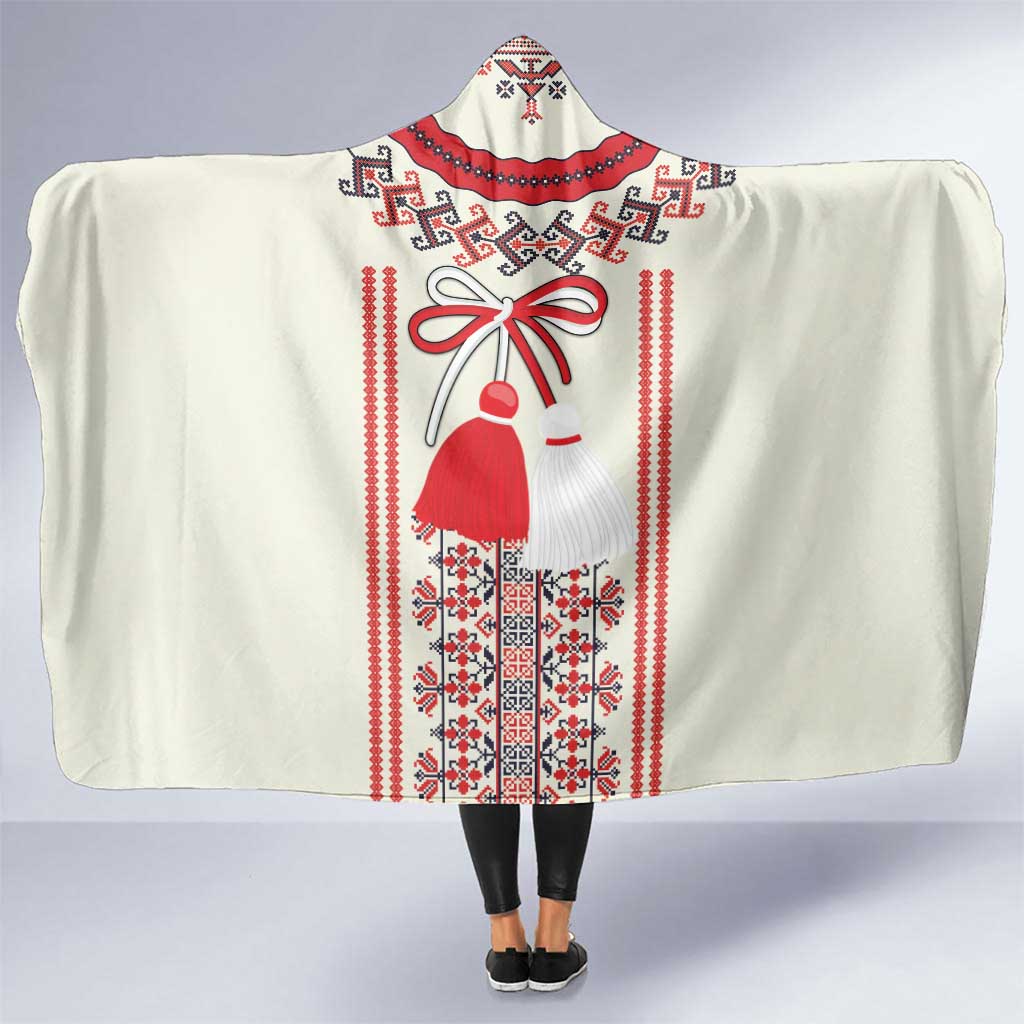 Happy Martisor Day Hooded Blanket Traditional Romanian Folklore Pattern