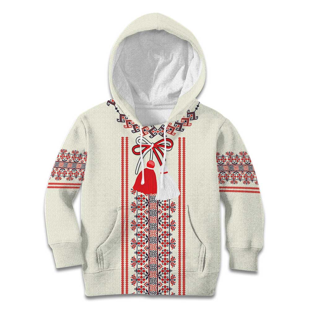 Happy Martisor Day Kid Hoodie Traditional Romanian Folklore Pattern