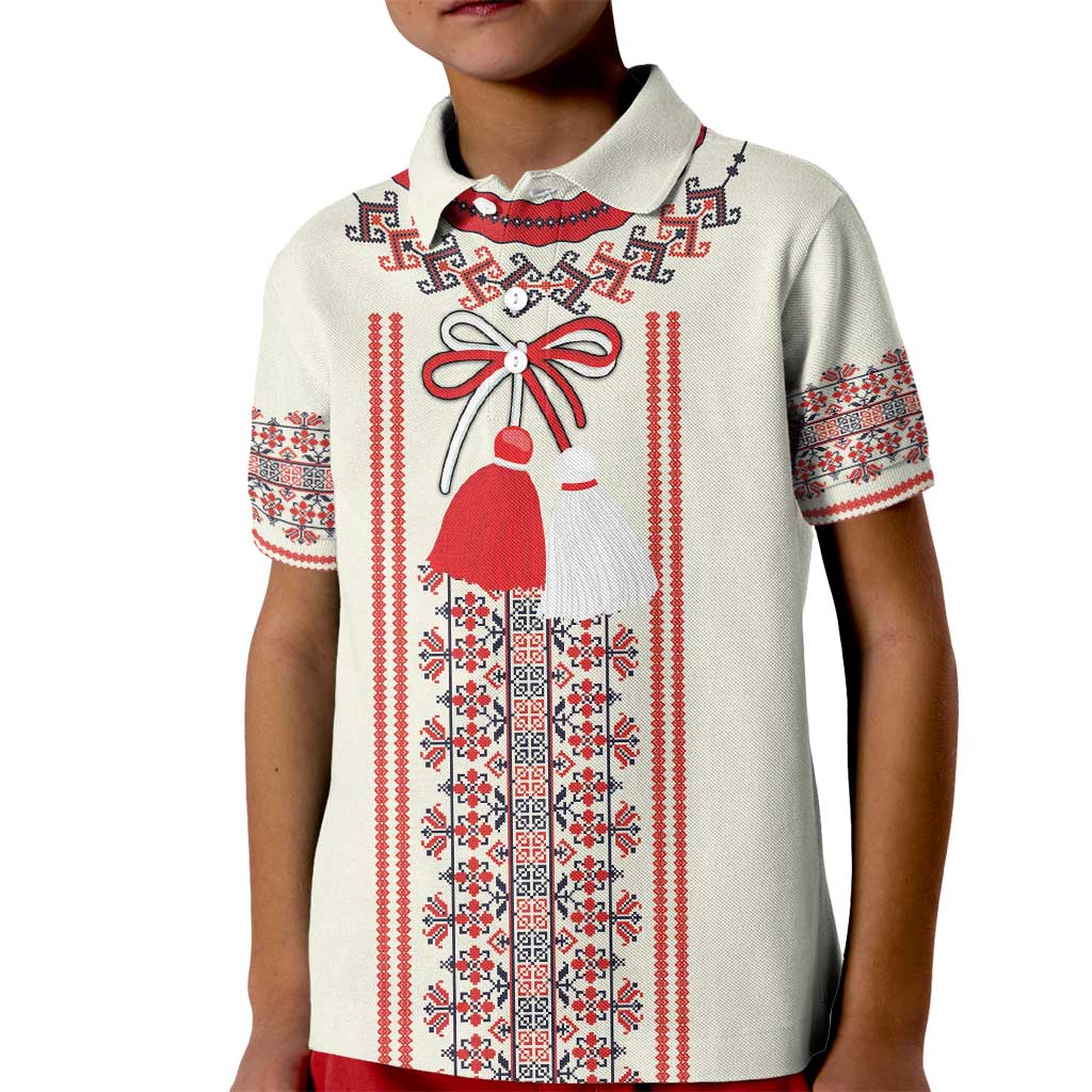 Happy Martisor Day Kid Polo Shirt Traditional Romanian Folklore Pattern