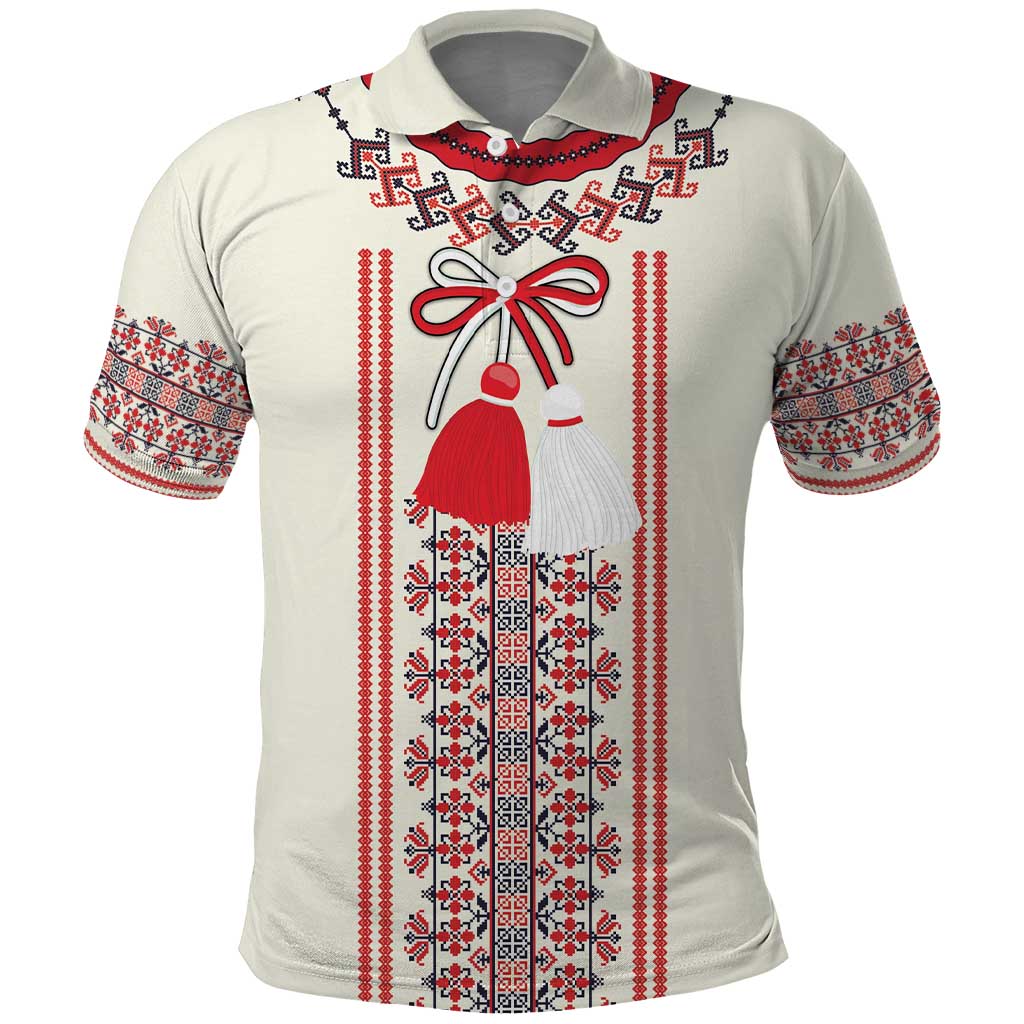 Happy Martisor Day Polo Shirt Traditional Romanian Folklore Pattern