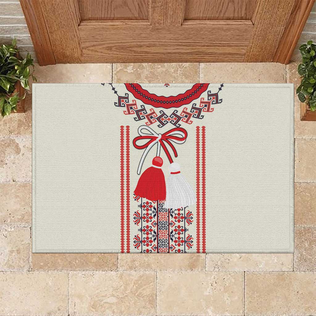 Happy Martisor Day Rubber Doormat Traditional Romanian Folklore Pattern - Wonder Print Shop