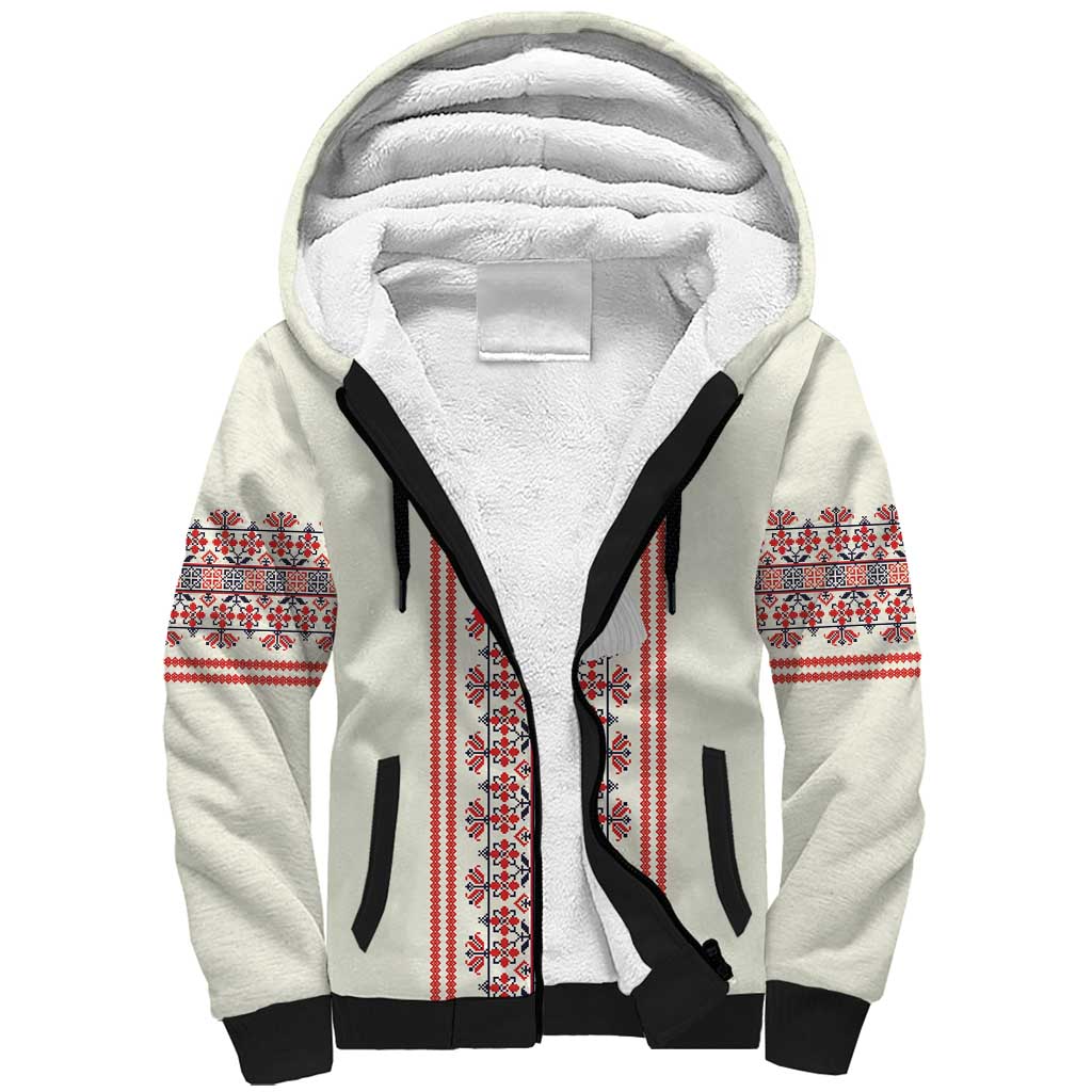 Happy Martisor Day Sherpa Hoodie Traditional Romanian Folklore Pattern - Wonder Print Shop