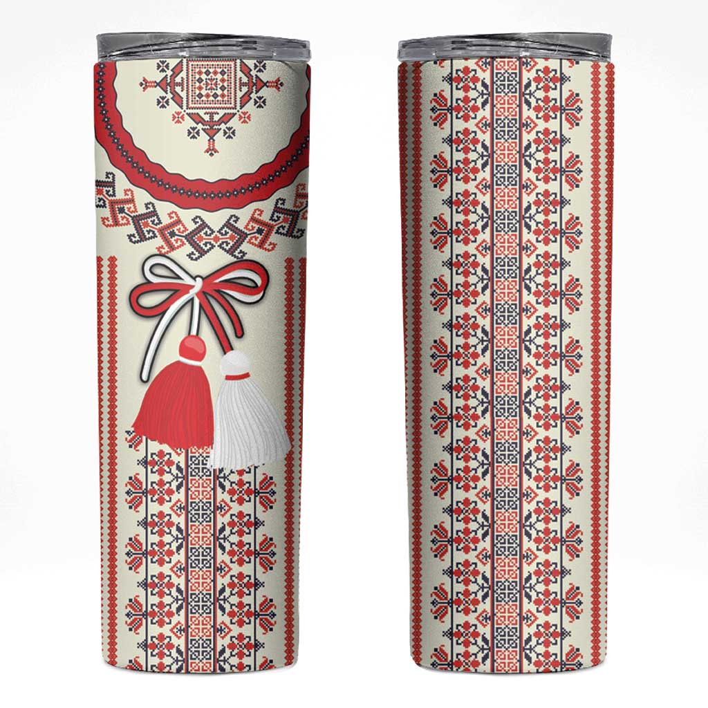 Happy Martisor Day Skinny Tumbler Traditional Romanian Folklore Pattern LT18