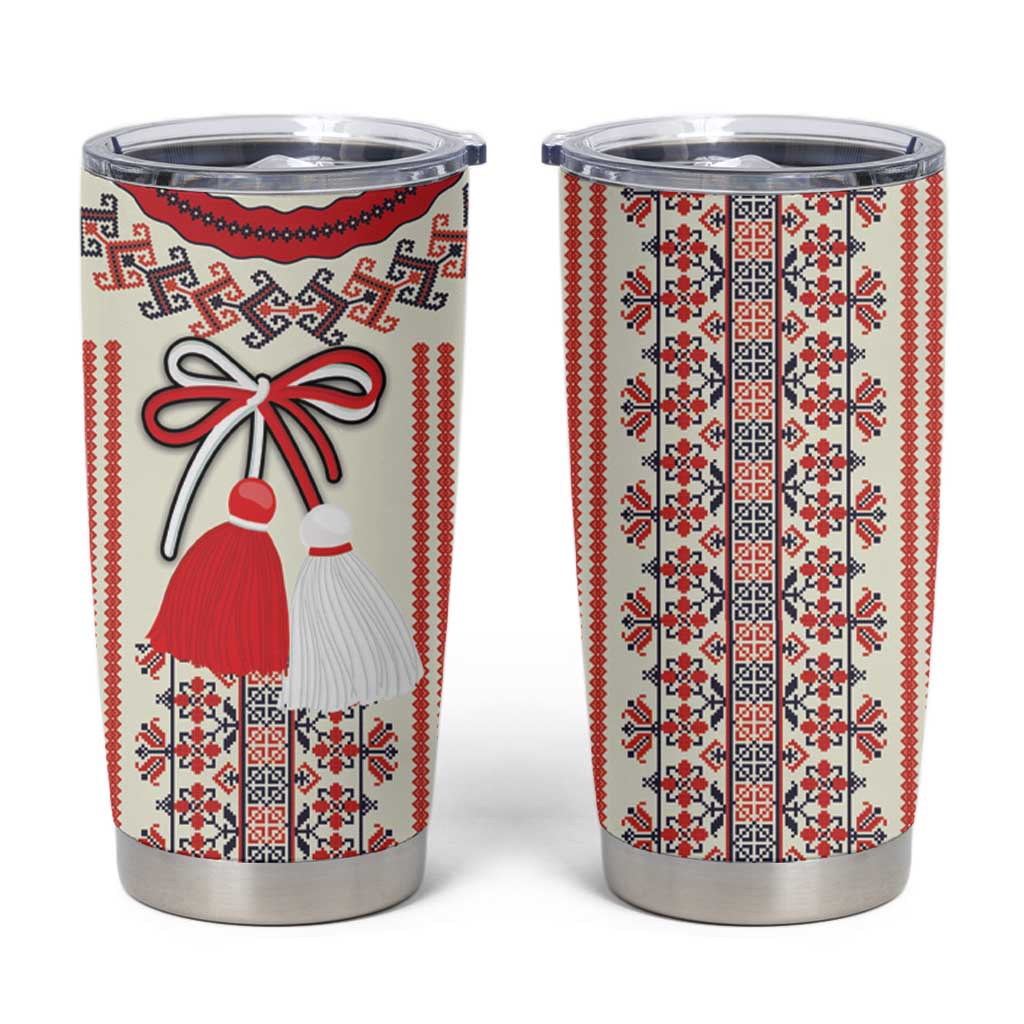 Happy Martisor Day Tumbler Cup Traditional Romanian Folklore Pattern - Wonder Print Shop