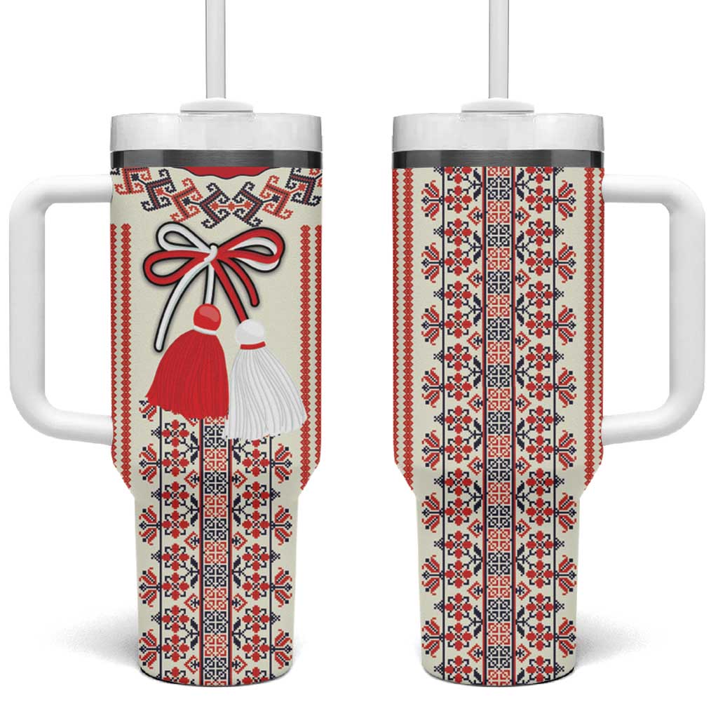 Happy Martisor Day Tumbler With Handle Traditional Romanian Folklore Pattern - Wonder Print Shop