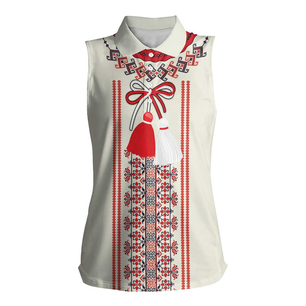 Happy Martisor Day Women Sleeveless Polo Shirt Traditional Romanian Folklore Pattern - Wonder Print Shop