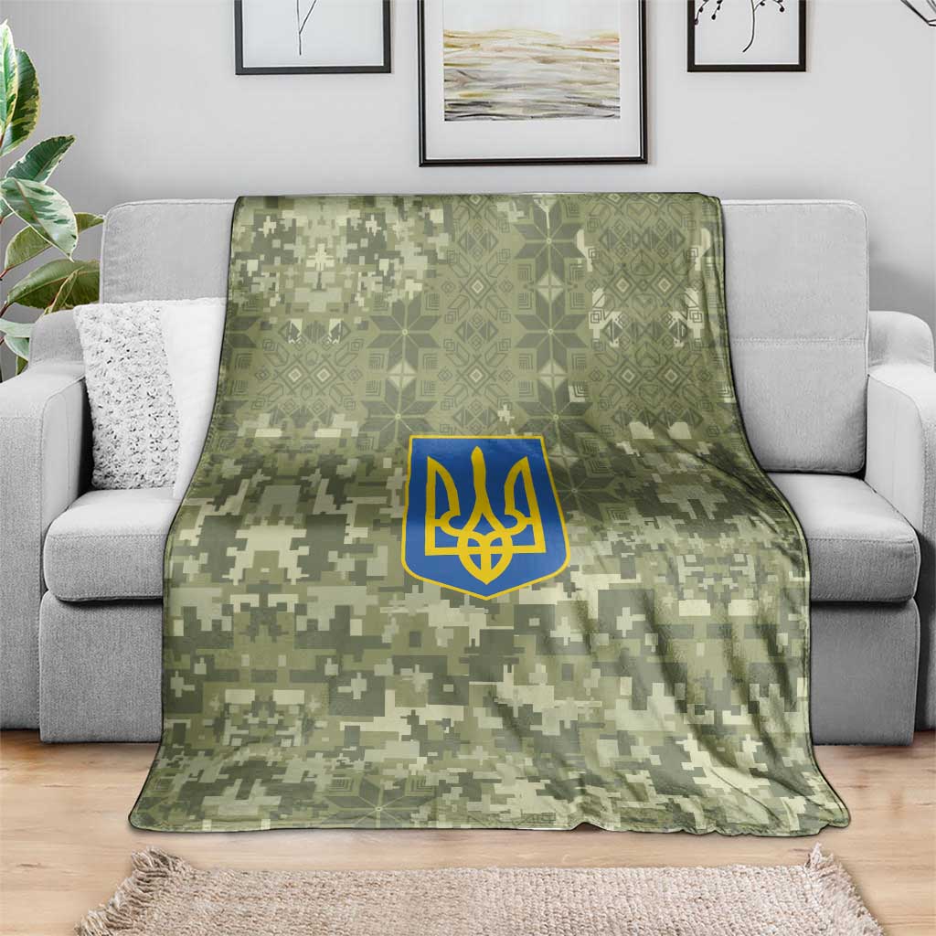 Ukraine Military Vyshyvanka Pattern Blanket Tryzub Emblem Tactical Style - Wonder Print Shop
