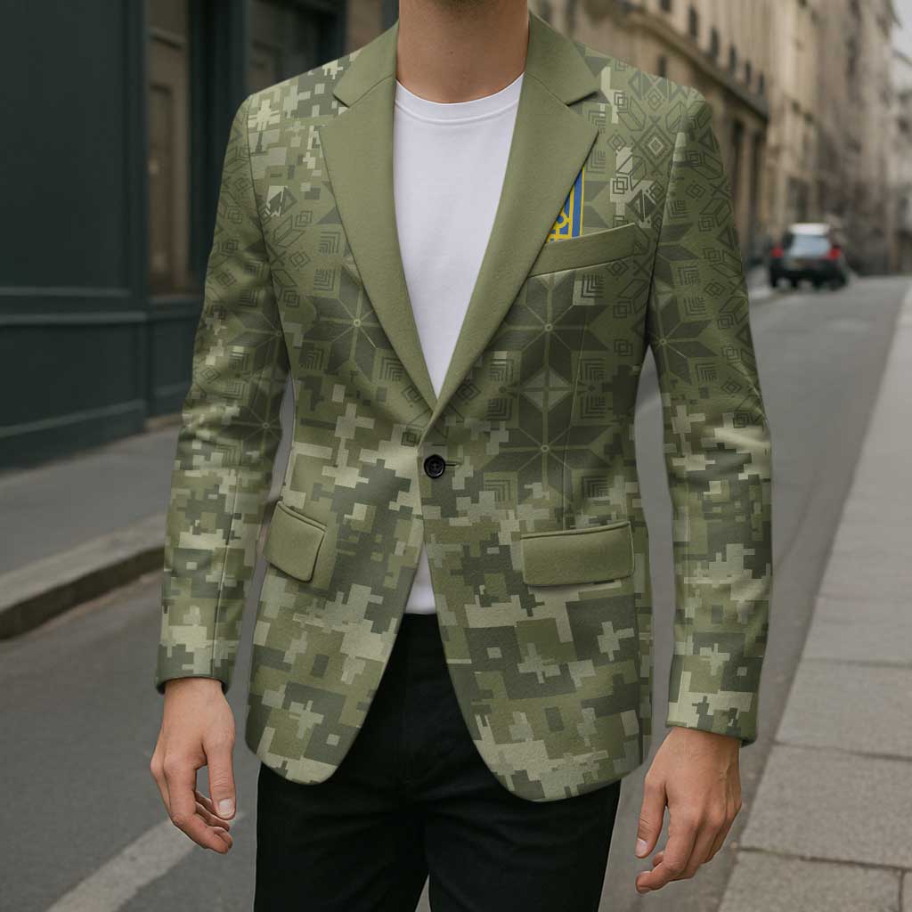Ukraine Military Vyshyvanka Pattern Blazer Tryzub Emblem Tactical Style - Wonder Print Shop