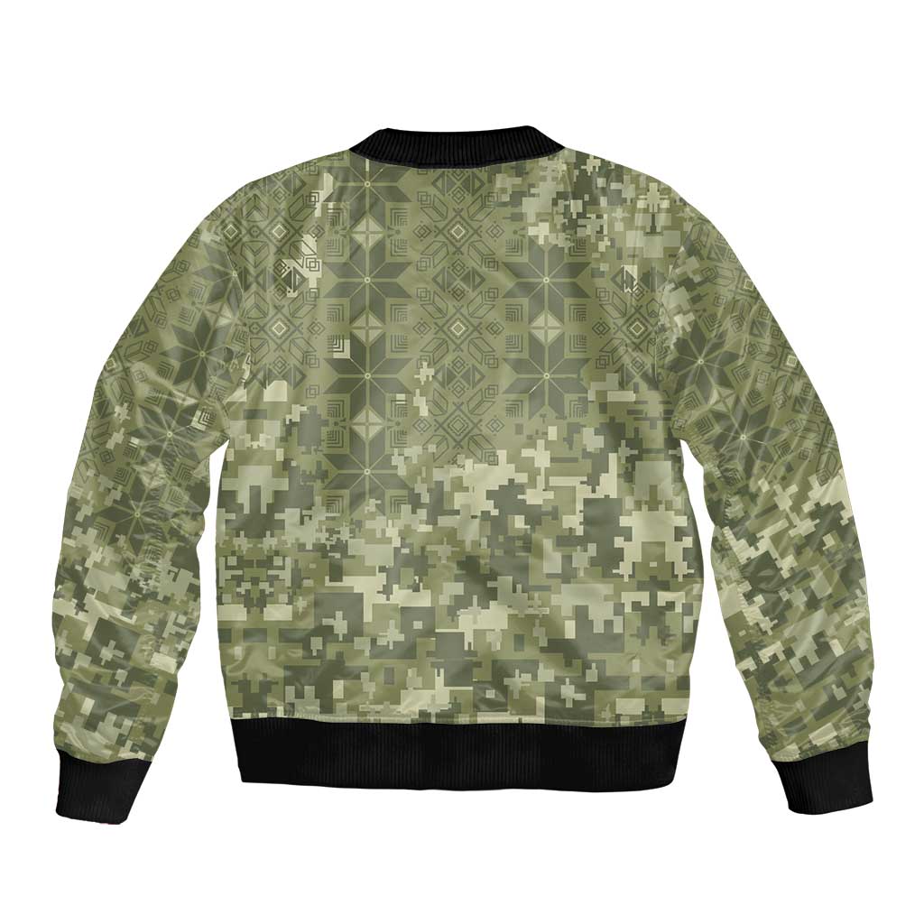 Ukraine Military Vyshyvanka Pattern Bomber Jacket Tryzub Emblem Tactical Style - Wonder Print Shop
