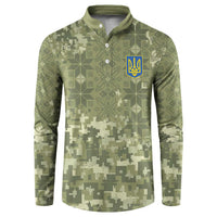 Ukraine Military Vyshyvanka Pattern Button Sweatshirt Tryzub Emblem Tactical Style - Wonder Print Shop