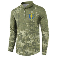 Ukraine Military Vyshyvanka Pattern Button Sweatshirt Tryzub Emblem Tactical Style - Wonder Print Shop