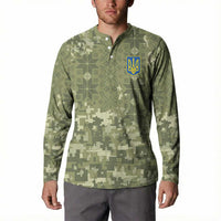 Ukraine Military Vyshyvanka Pattern Button Sweatshirt Tryzub Emblem Tactical Style - Wonder Print Shop