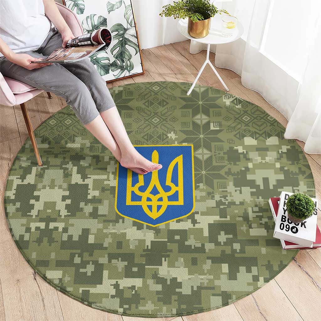 Ukraine Military Vyshyvanka Pattern Round Carpet Tryzub Emblem Tactical Style - Wonder Print Shop