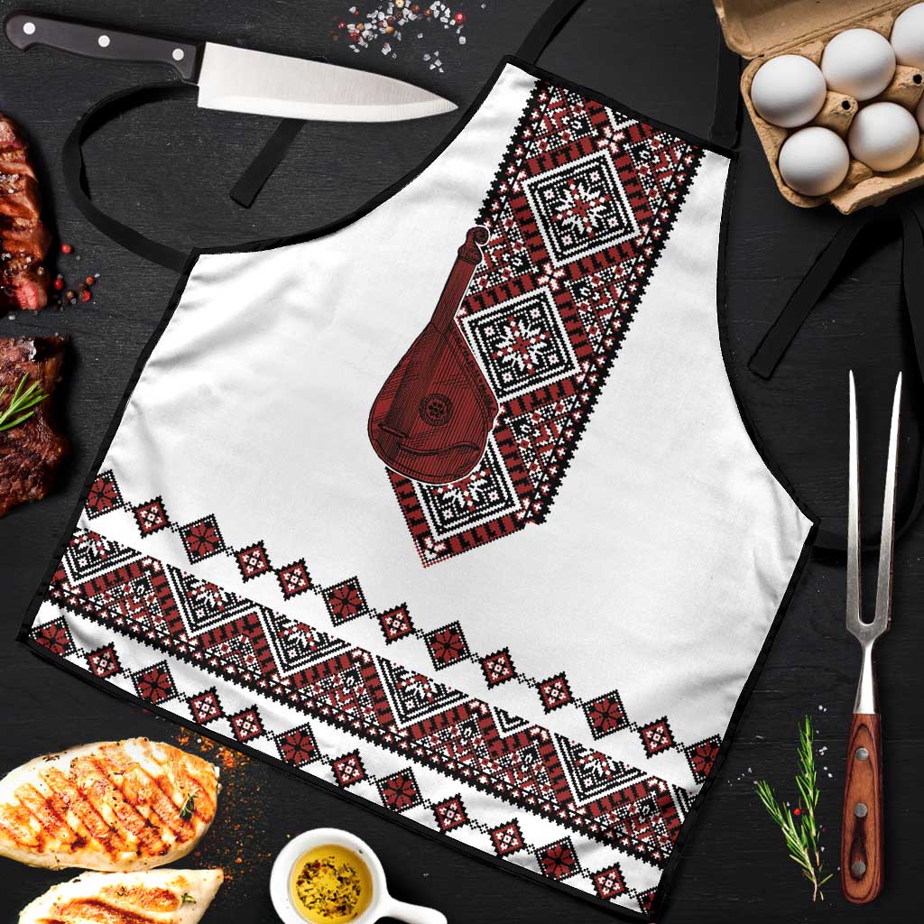 Ukraine Bandura Vyshyvanka Pattern Apron Ukrainian Heritage Folk White Version - Wonder Print Shop