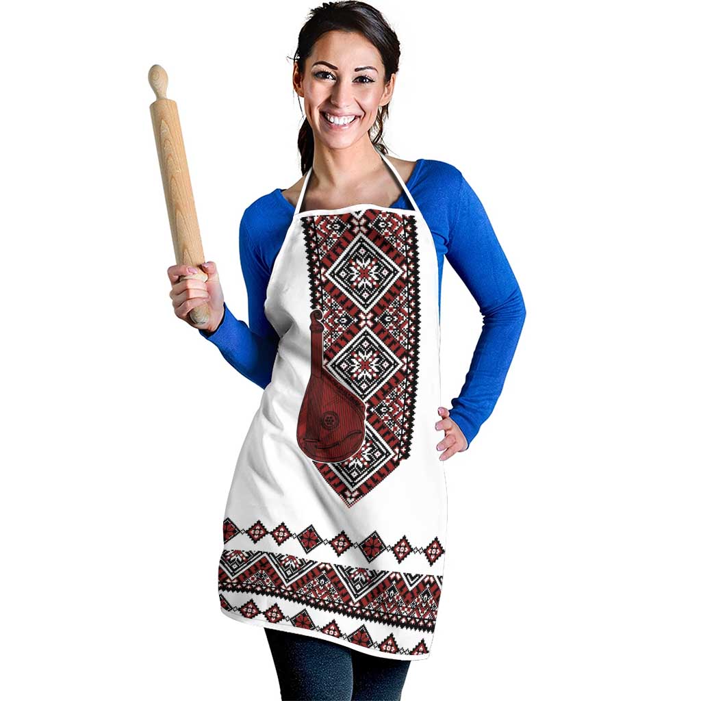 Ukraine Bandura Vyshyvanka Pattern Apron Ukrainian Heritage Folk White Version - Wonder Print Shop