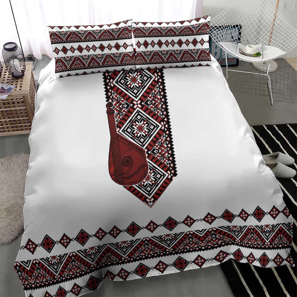 Ukraine Bandura Vyshyvanka Pattern Bedding Set Ukrainian Heritage Folk White Version - Wonder Print Shop